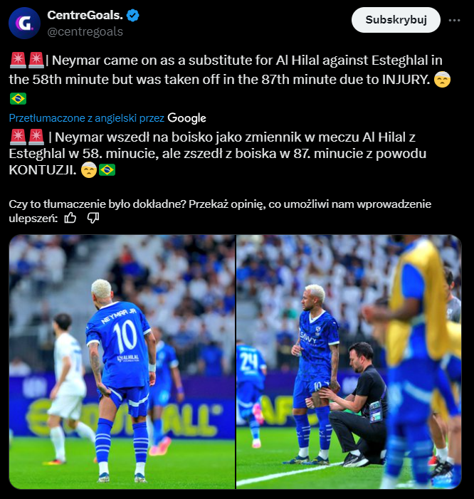 Tak długo Neymar WYTRZYMAŁ BEZ KONTUZJI w meczu AL-Hilal O.o